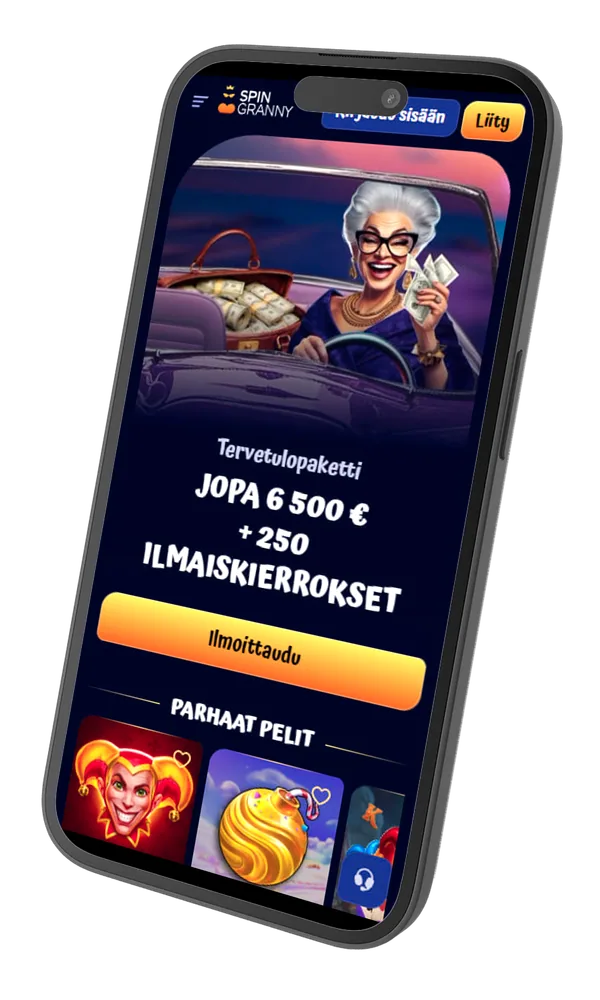 Il sito mobile di SpinGranny aperto su uno smartphone